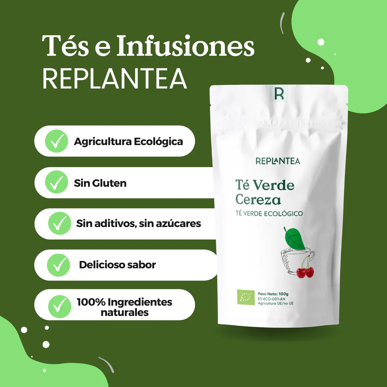 Té Verde con Cereza e Hibisco Ecológico 100g - Imagen 3