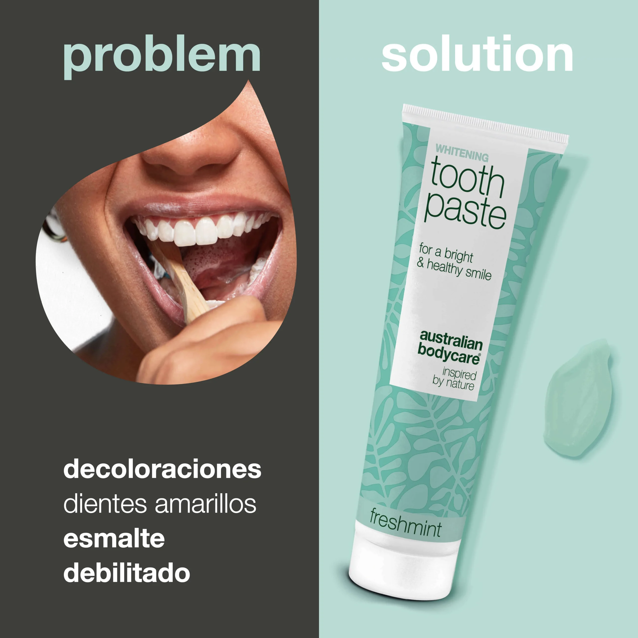 Pasta Blanqueadora – Elimina manchas y deja dientes blancos — Pasta blanqueadora que combate los dientes amarillos y protege el esmalte. Con sílice hidratada, alúmina y mentol para un aliento fresco.
