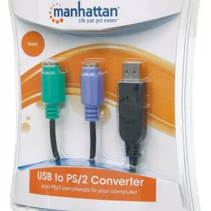 Manhattan Cable 179027 de transferencia de datos – Convertidor USB a PS/2 ADAPTADOR CONVERTIDOR USB A PS2 PS/2 2 PUERTOS TECLADO Y MOUSE