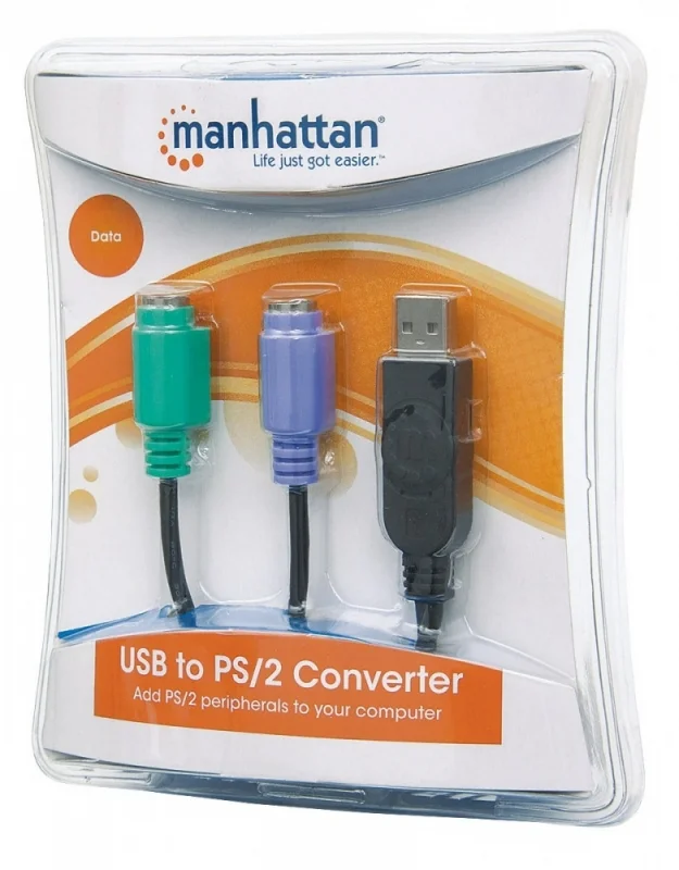 Manhattan Cable 179027 de transferencia de datos – Convertidor USB a PS/2 ADAPTADOR CONVERTIDOR USB A PS2 PS/2 2 PUERTOS TECLADO Y MOUSE