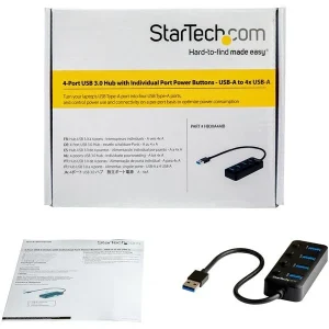 StarTech.com Hub USB A 3.0 HB30A4AIB de 4 Puertos, 5000 Mbit/s, Negro USB-A CON INTERRUPTORES