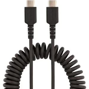StarTech.com Cable R2CCC-1M-USB-CABLE de 1m de Carga USB C a USB C, Cable USB Tipo C en Espiral de Carga Rápida y Servicio Pesado, Cable USB 2.0 USBC Negro – Cable for Dispositivo móvil, iPad Pro, iPad mini, Smartphone – 480Mbit/s – Apantallado – Níquel Conector chapado – 22/32 AWG – Negro CABLE DE 1M DE CARGA USB CUSB TIPO C EN ESPIRAL USB 2.0
